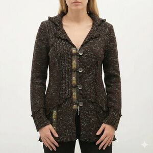 CRISCA Poly Acrylic Wool Blend Long Sleeve Button Front Brown Cardigan US Sz L